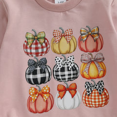 Newborn Baby Girl Pumpkin Print Long-Sleeve Halloween Romper