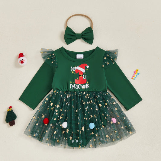 Baby Girls Christmas Romper Dress with Letter Print