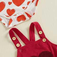 0-18M Baby Girl Ruffle Romper, Corduroy Dress, and Bow Headband