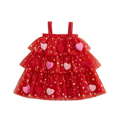 Toddler girl Valentine’s Sleeveless Dress with Star and Heart Prints