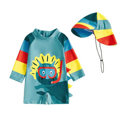 Baby Boys Rash Guard Dinosaur Swimsuit With Swim Cap