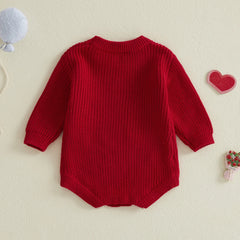 Baby boy Valentine’s Romper with Embroidered Letters and Long Sleeves