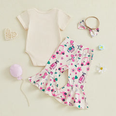 Baby Girls Golf Print Onesie Flare Pants & Headband Outfit Set