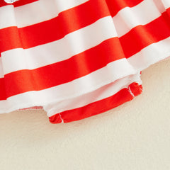 Baby Girl Star Pattern Independence Day Outfit With Matching Headband