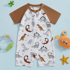 Baby Boy Dino Print Rash Guard Swimsuit