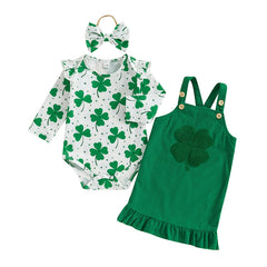 0-18M Baby Girl Ruffle Romper, Corduroy Dress, and Bow Headband