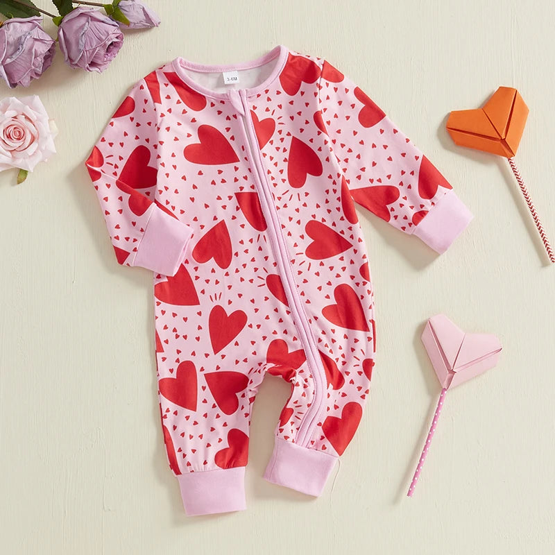 Baby Girl Heart Romper | Cozy Valentine’s Jumpsuit