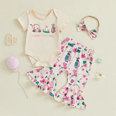 Baby Girls Golf Print Onesie Flare Pants & Headband Outfit Set