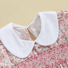 Newborn Baby Girl Short Sleeve Doll Collar Floral Print Onesie