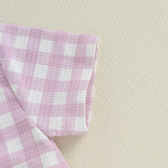 Baby Girls Western Boots Embroidered Plaid Short-Sleeve Onesie