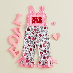 Toddler Baby Girls Valentine’s Heart Print Bell-Bottom Romper