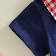 Baby Boy Letter Embroidered Plaid Collared 4th of July Shirt
