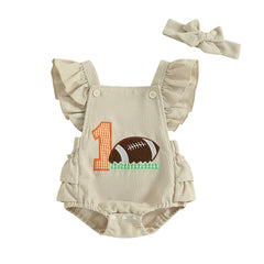Baby Girls Rugby Embroidery & Headband Romper Set