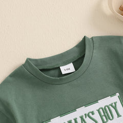 Baby Boy Short Sleeve Round Neck Letter Embroidery Romper