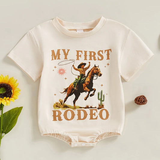 Unisex Letter Riding Horse Print Short Sleeve Infant Onesie
