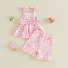 Baby Girl Sleeveless Plaid Print Outfit