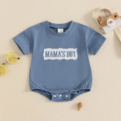 Baby Boy Short Sleeve Round Neck Letter Embroidery Romper