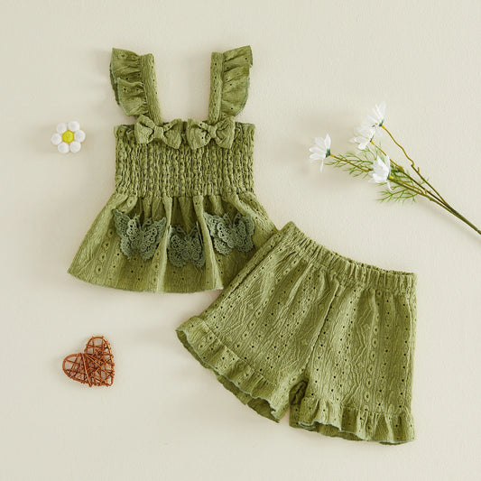 Baby Girl Bow Butterfly Sleeveless Tops and Shorts Outfit