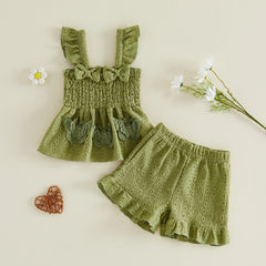 Baby Girl Bow Butterfly Sleeveless Tops and Shorts Outfit