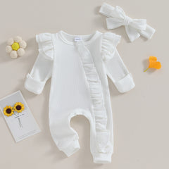 Newborn Baby Girl Ruffle Long Sleeve Zipper Romper