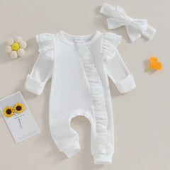 Newborn Baby Girl Ruffle Long Sleeve Zipper Romper