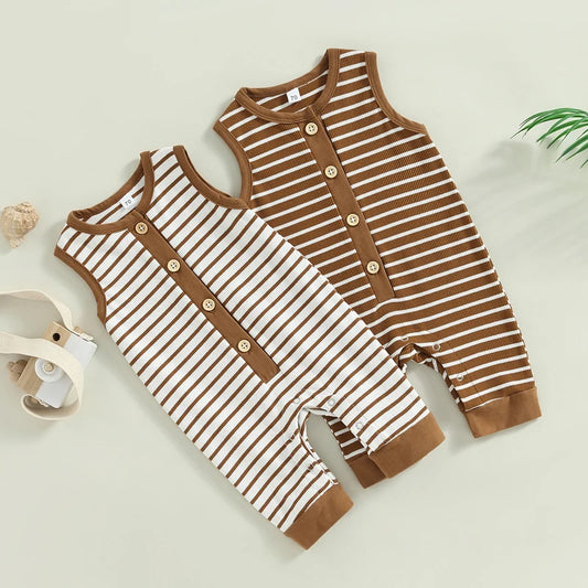 Unisex Infant Sleeveless Stripe Romper