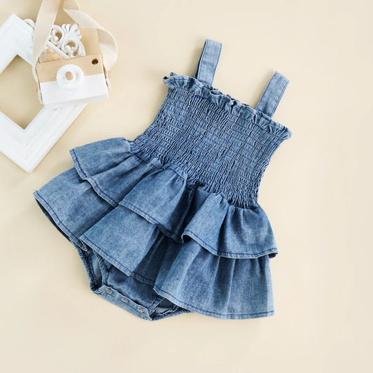 Infant Baby Girl Sleeveless Suspender Pleated Design Ruffle One Piece