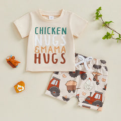 Toddler Boy Farm Print Loose-Fit Tee & Shorts Summer Set
