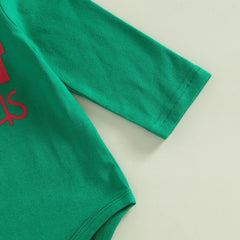 0-12M Baby Christmas Outfit Letter Print Jumpsuit & Hat Set