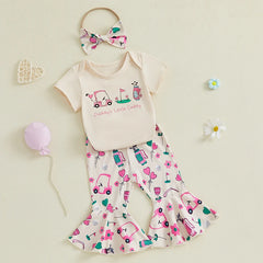 Baby Girls Golf Print Onesie Flare Pants & Headband Outfit Set