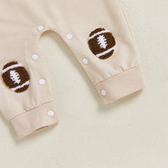 Baby Boys Fall Football Embroidery Long Sleeve Romper