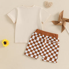 Baby Boy Letter Tee & Checkerboard Shorts Summer Set