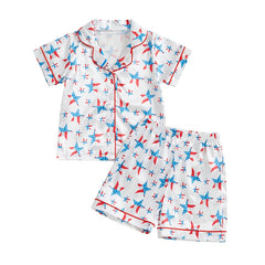 Baby Girls Star/Bow Print Patriotic Pajamas Set