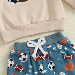 Baby Boy Football Embroidered Top & Drawstring Pants Fall Set