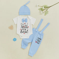 Baby Boy Letter Print Romper, Pants & Hat Set