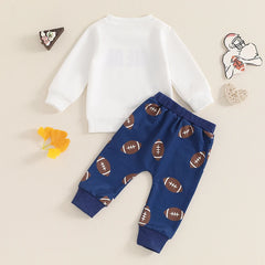 Baby Boys Letter Pullover & Rugby Pants Fall Outfit