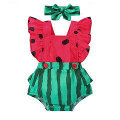 Newborn Baby Girl Watermelon Print Onesie With Headband