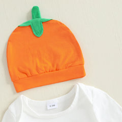 Newborn Baby Boy Pumpkin Romper, Pants & Beanie Halloween Outfit