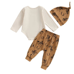 Baby Boy Letter Romper Rodeo Horse Pants & Hat Outfit