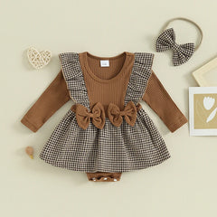 Baby Girls Autumn Romper Dress With Headband