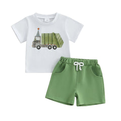 Boy’s Truck Print Short Sleeve Tee & Elastic Waist Shorts Set