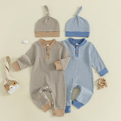 Baby Boy Fall Striped Romper & Hat Set