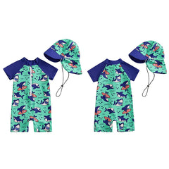 Baby Boy Rash Guard Zip-Up Swimsuit with Sun Hat