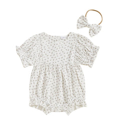 Baby Girl Solid Color Short Sleeve Onesie with Headband