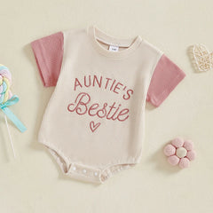 Baby Girl "Auntie's Bestie" Contrast Color Letter Embroidery Waffle Onesie