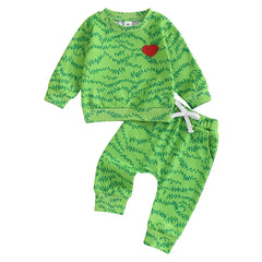 Baby Boy Christmas Theme Green Sweatshirt & Pants Set