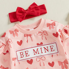 Infant Baby Girl Spring Heart Bow Romper & Headband Set