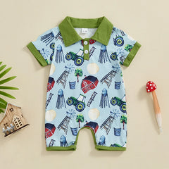 Baby Boys Short Sleeve Lapel Western Elements Romper