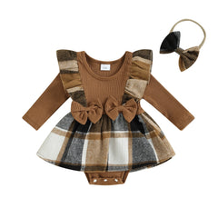 Baby Girls Autumn Romper Dress With Headband