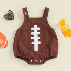 Newborn Unisex Sleeveless Football Embroidery Overalls